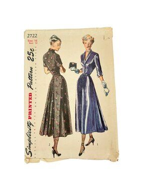 1949 Vintage Simplicity 2722 Sewing Pattern Misses Dress Size 16 Bust 34 Uncut